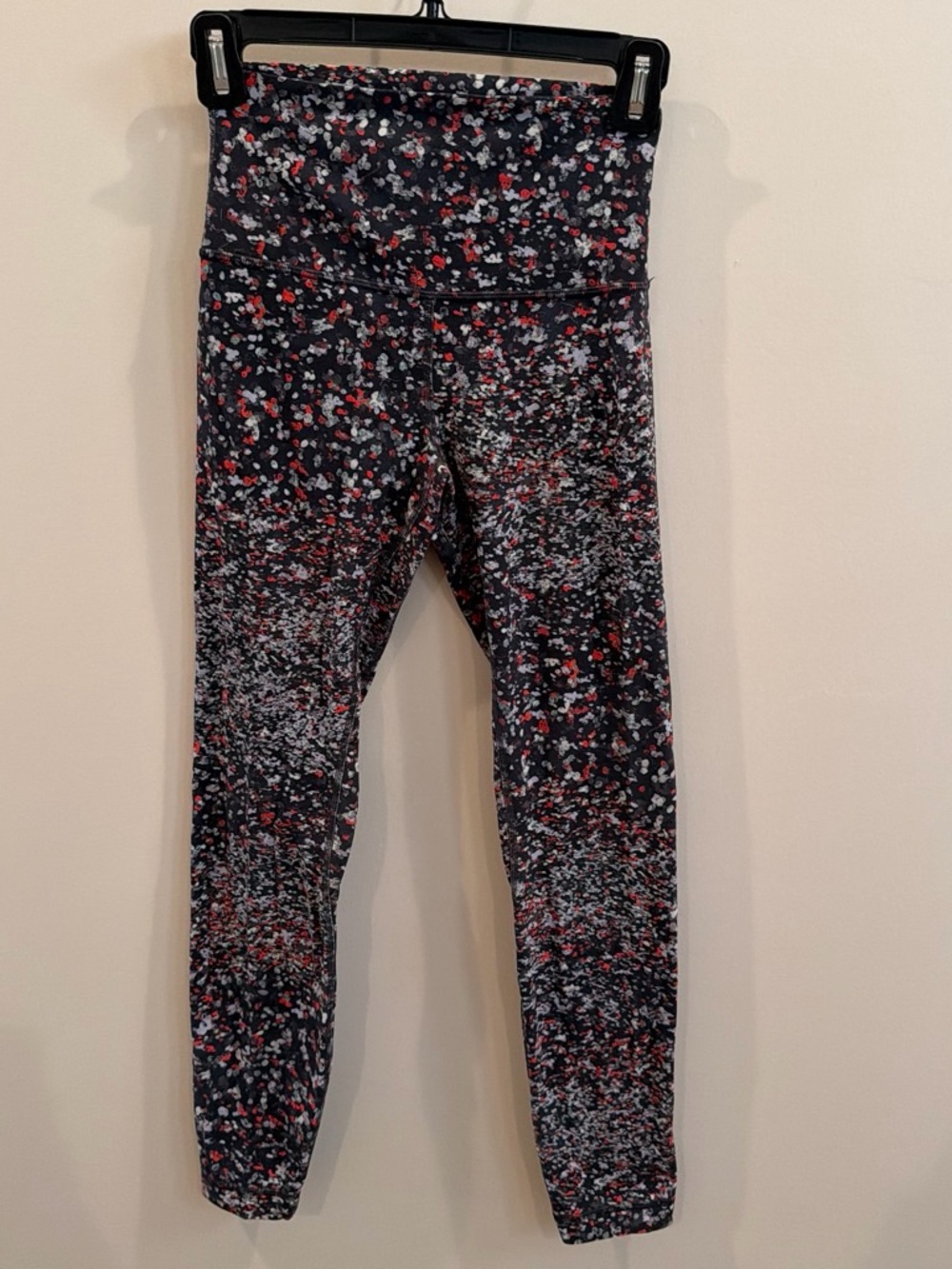 lululemon athletica Black Leggings with Red & White Speckle Print
